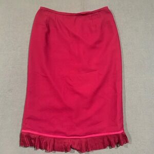 Plaza South Women's‎ Skirt Size 14 Fuschia Pink Midi Pleated Ruffle Hem Career